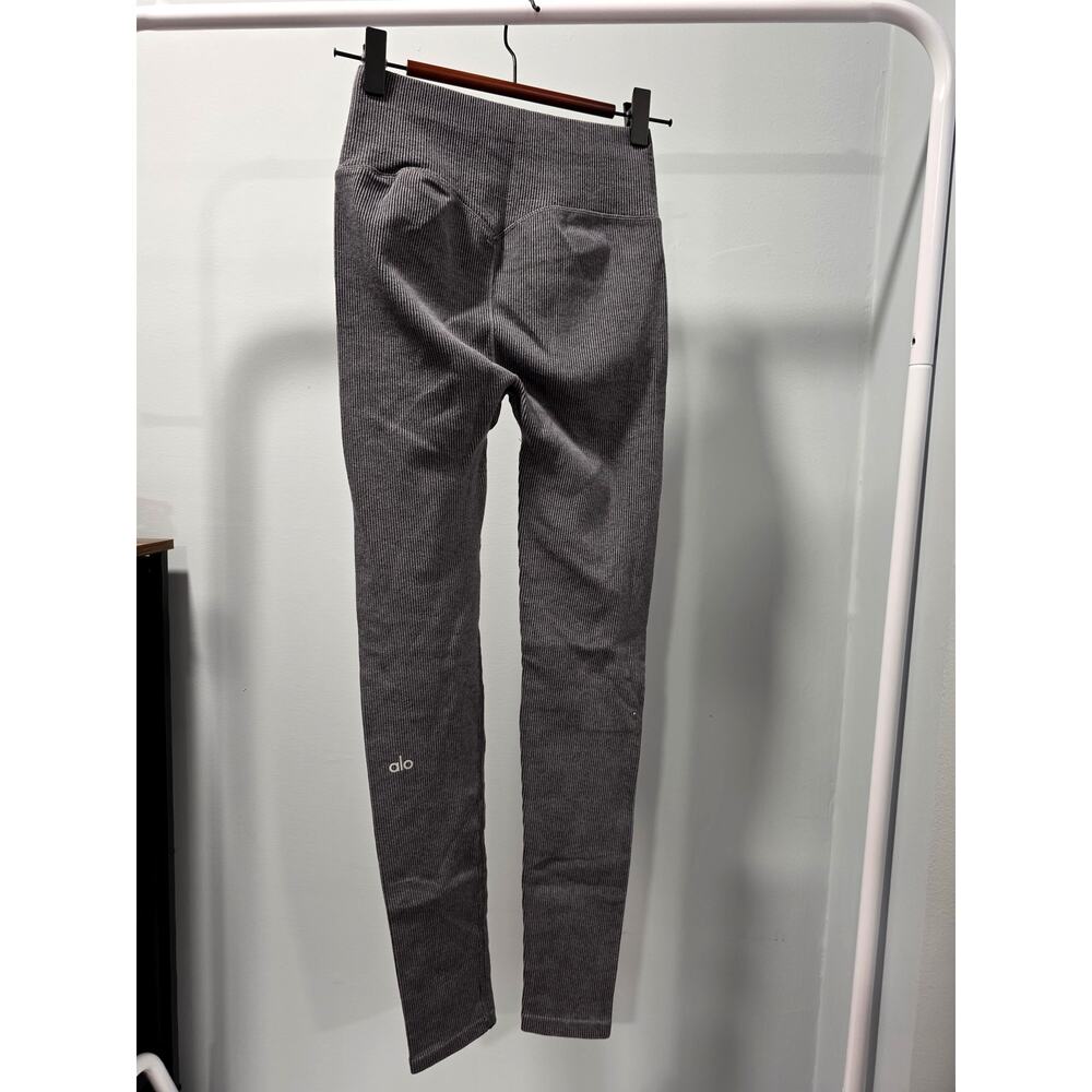 Alo Yoga Seamless High-Waist Two Tone Rib Legging Dark Misty Grey Retail $128